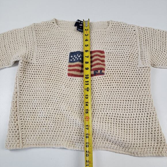 Vintage Polo Sport Ralph Lauren Crochet Knit USA Flag Sweater Women's Sz Medium - Picture 3 of 11